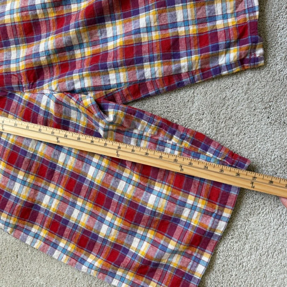 90's Members Property Plaid Shorts Sz 34 Multi Color Ramie Cotton Blend 90s